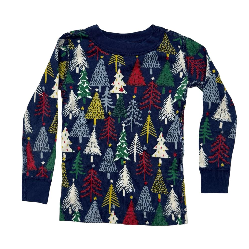 HANNA ANDERSSON Blue Holiday Trees Pajama Top Size 3T 90 Kids Winter Muticolor
